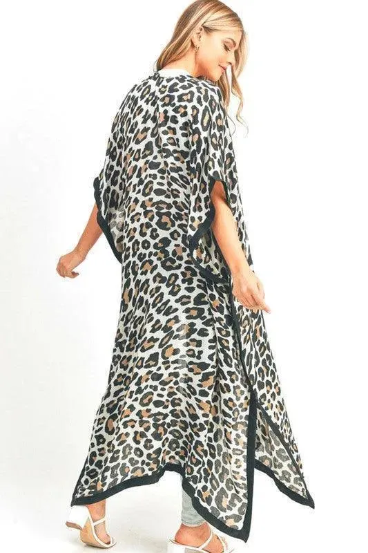 Leopard Printed Extra Long Kimono Cardigan