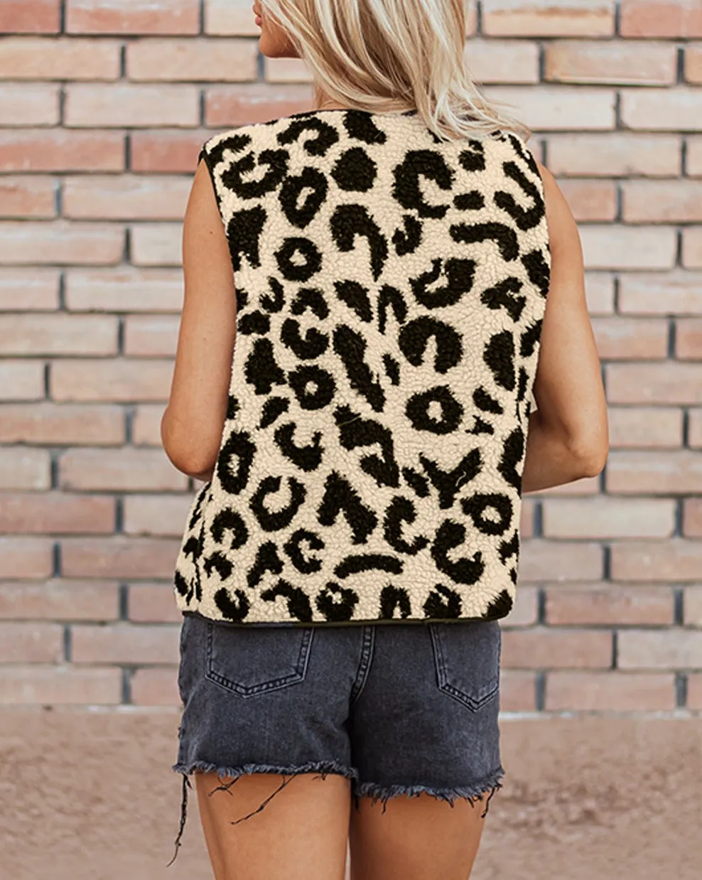 Leopard Sherpa Buttoned Vest Coat