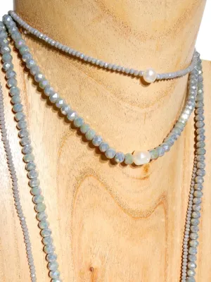 Light Crystal Beaded Lariat Wrap Necklaces with Pearl Centerpiece Bead