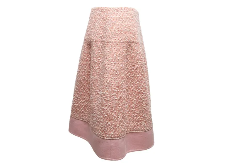 Light Pink & White Oscar de la Renta Wool-Blend Tweed Skirt Size US 12