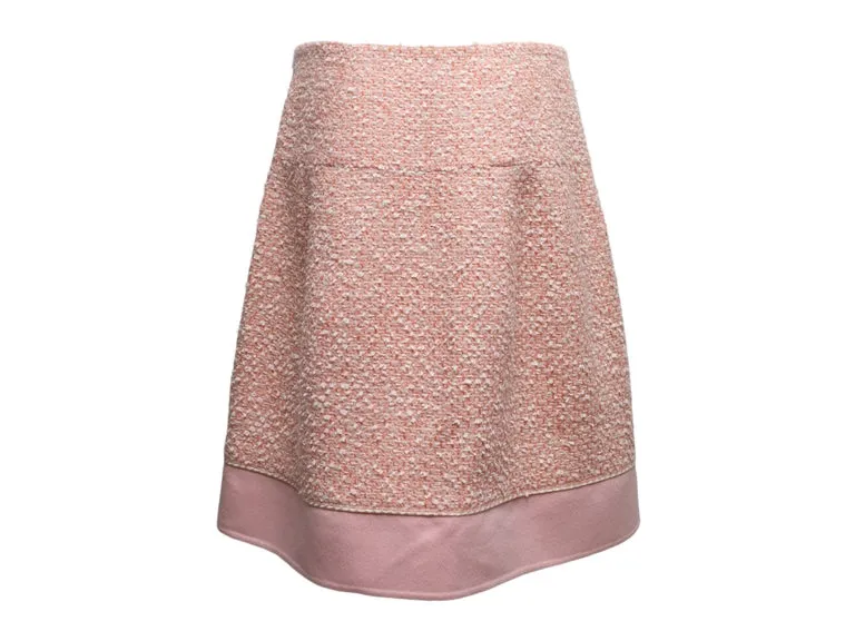 Light Pink & White Oscar de la Renta Wool-Blend Tweed Skirt Size US 12