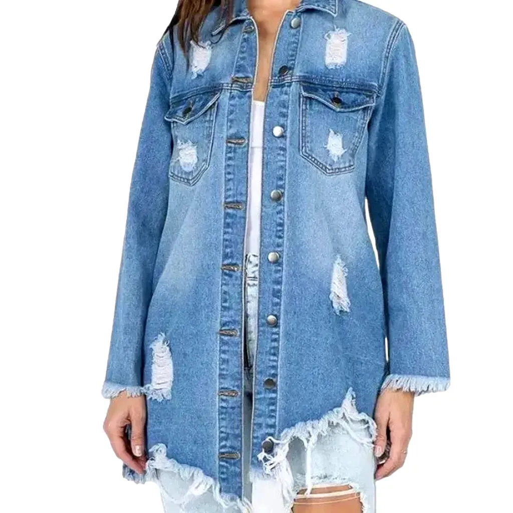 Light wash frayed jacket jean shirt for ladies