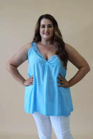 Lily Lace Trim Cami in Blue