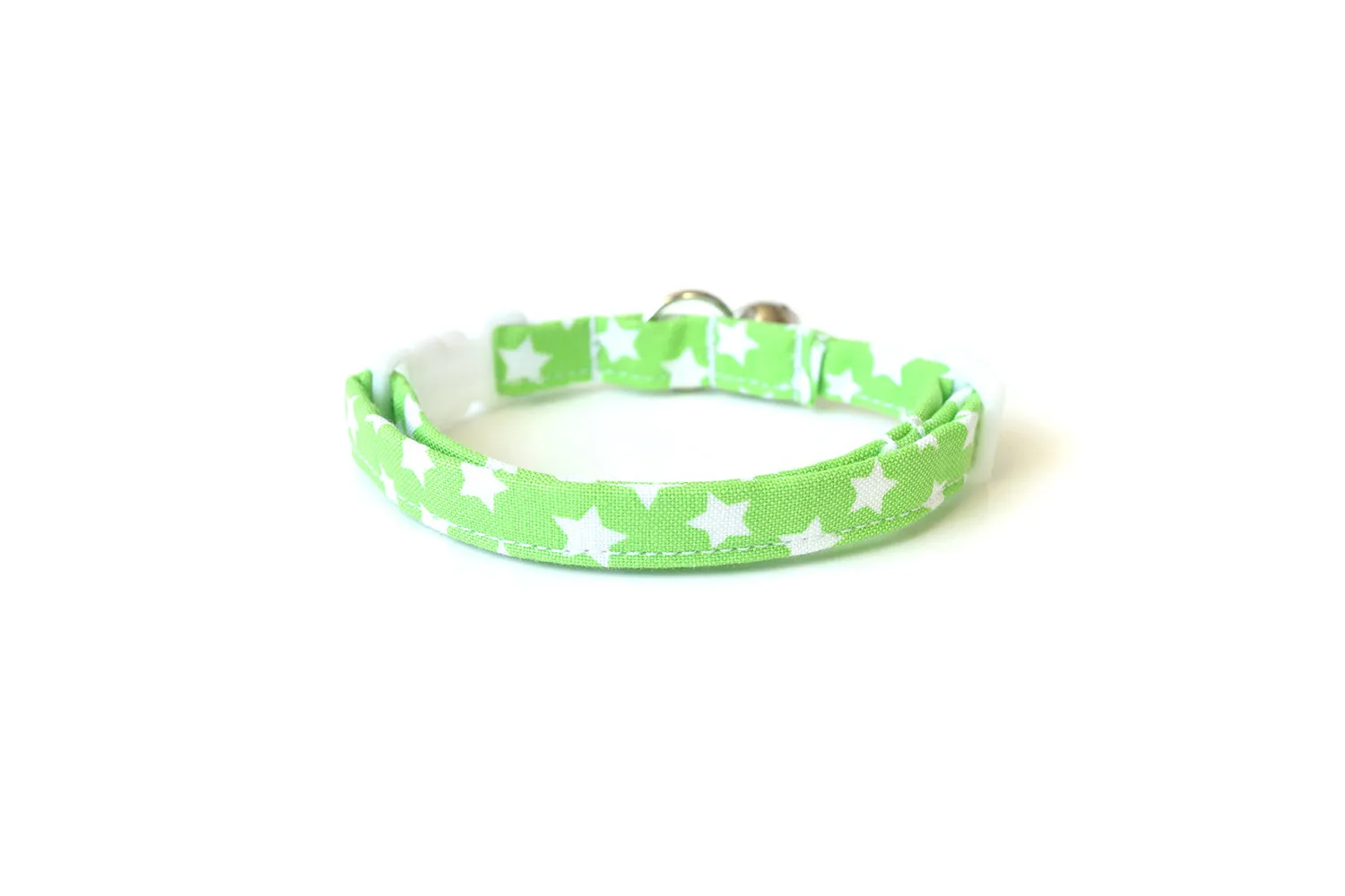 Lime Green & White Stars Cat Collar