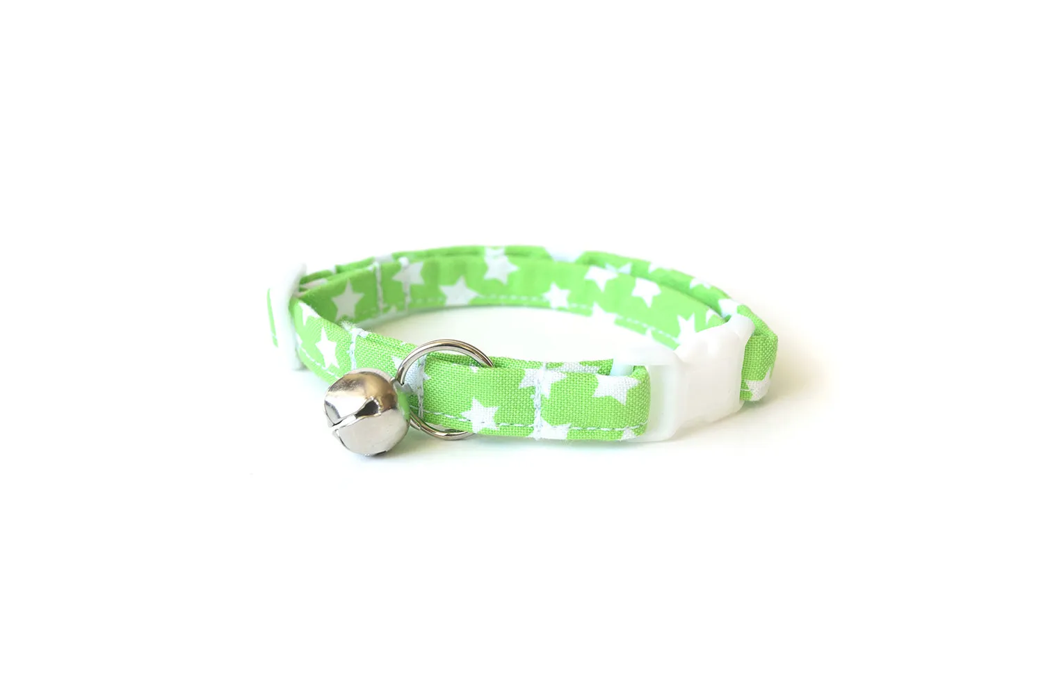 Lime Green & White Stars Cat Collar