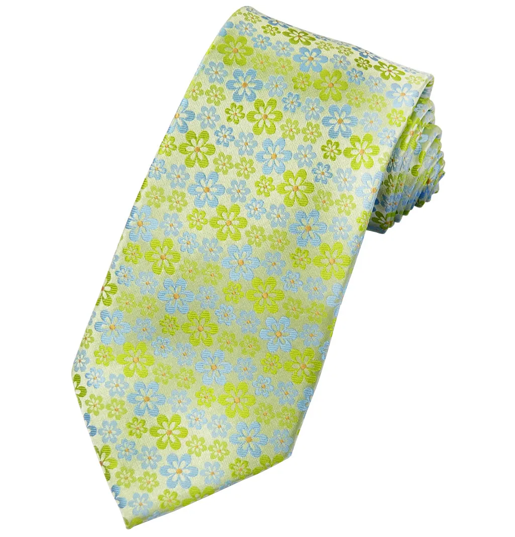 Lime Green and Blue Floral Men's Necktie