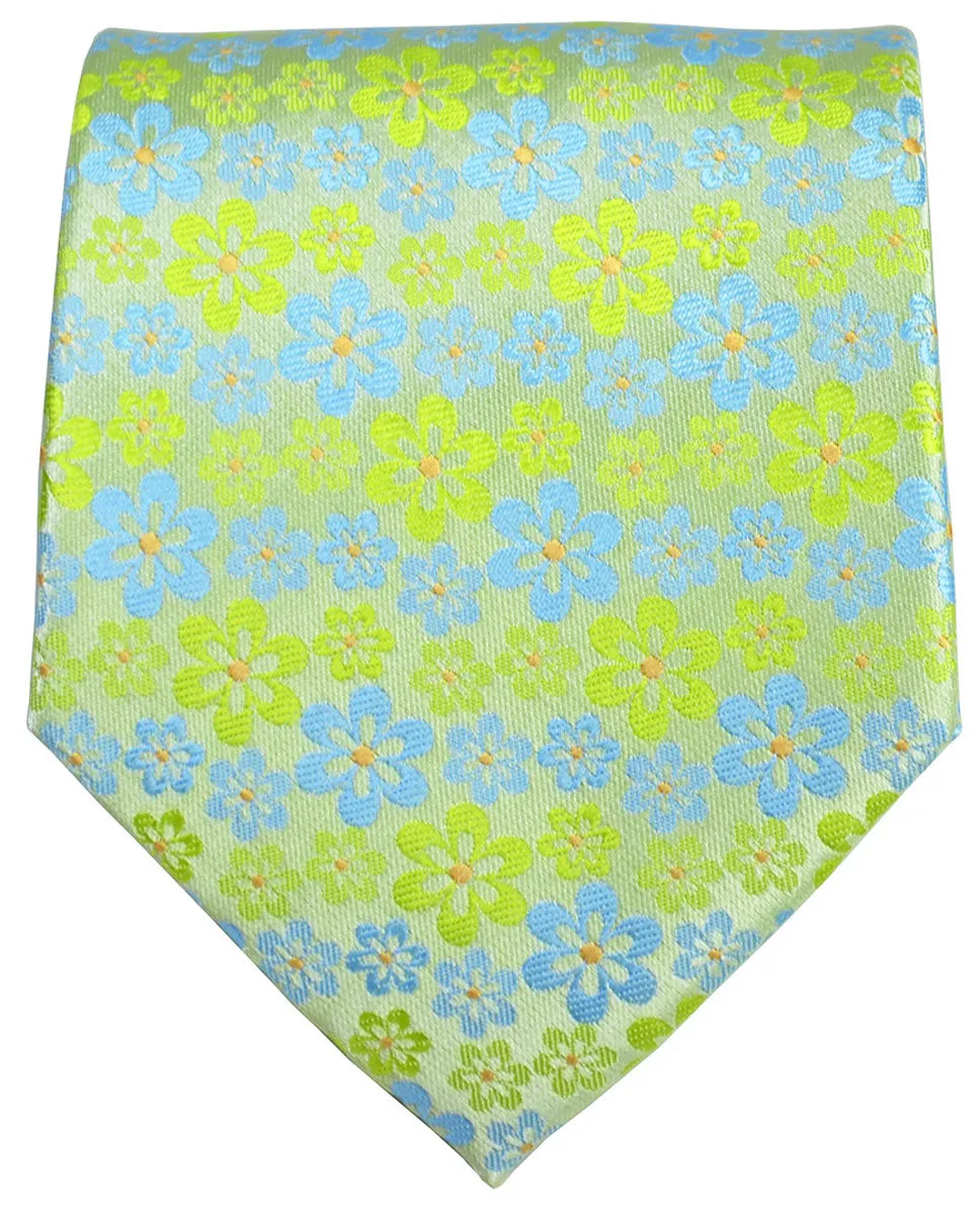 Lime Green and Blue Floral Men's Necktie