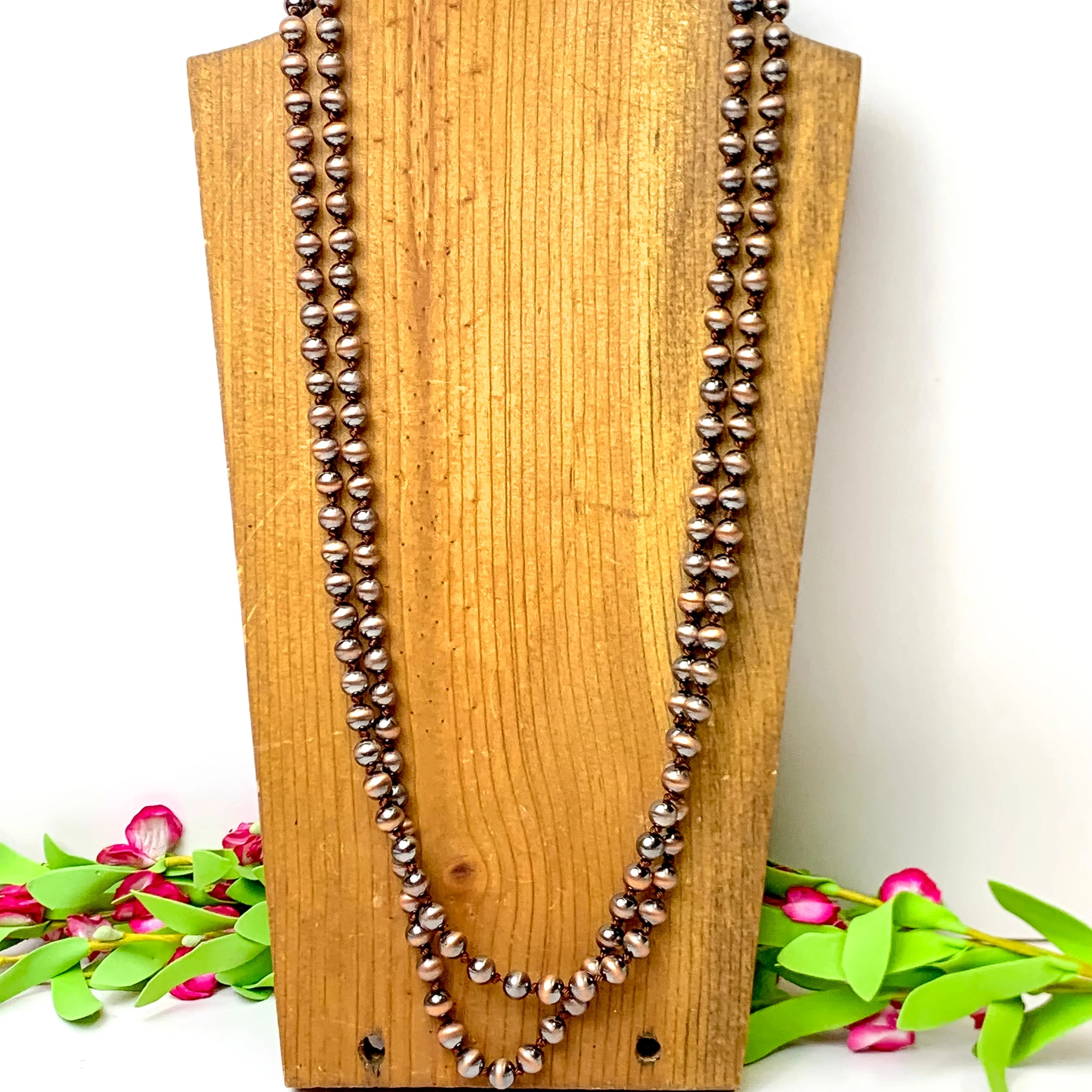 Long Faux Navajo Pearl Layering Necklace in Copper Tone