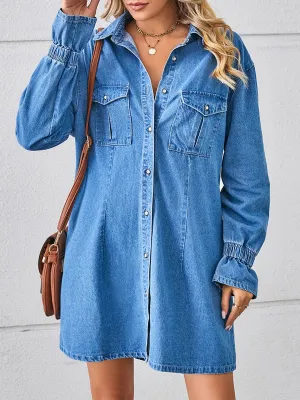 Loose Casual Fashion Vintage Denim Long Sleeve Shirt Style Mini Dress