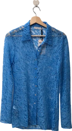 Mango Blue Lace Button-Down Shirt UK S