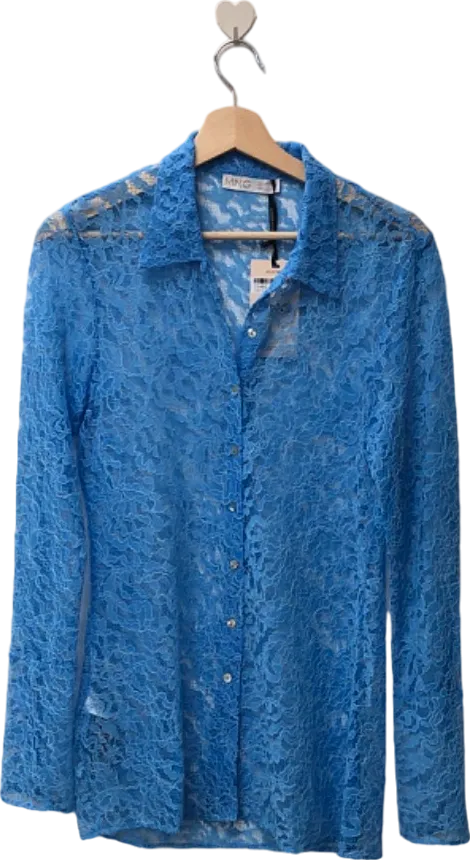 Mango Blue Lace Button-Down Shirt UK S