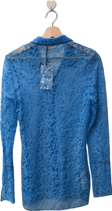 Mango Blue Lace Button-Down Shirt UK S