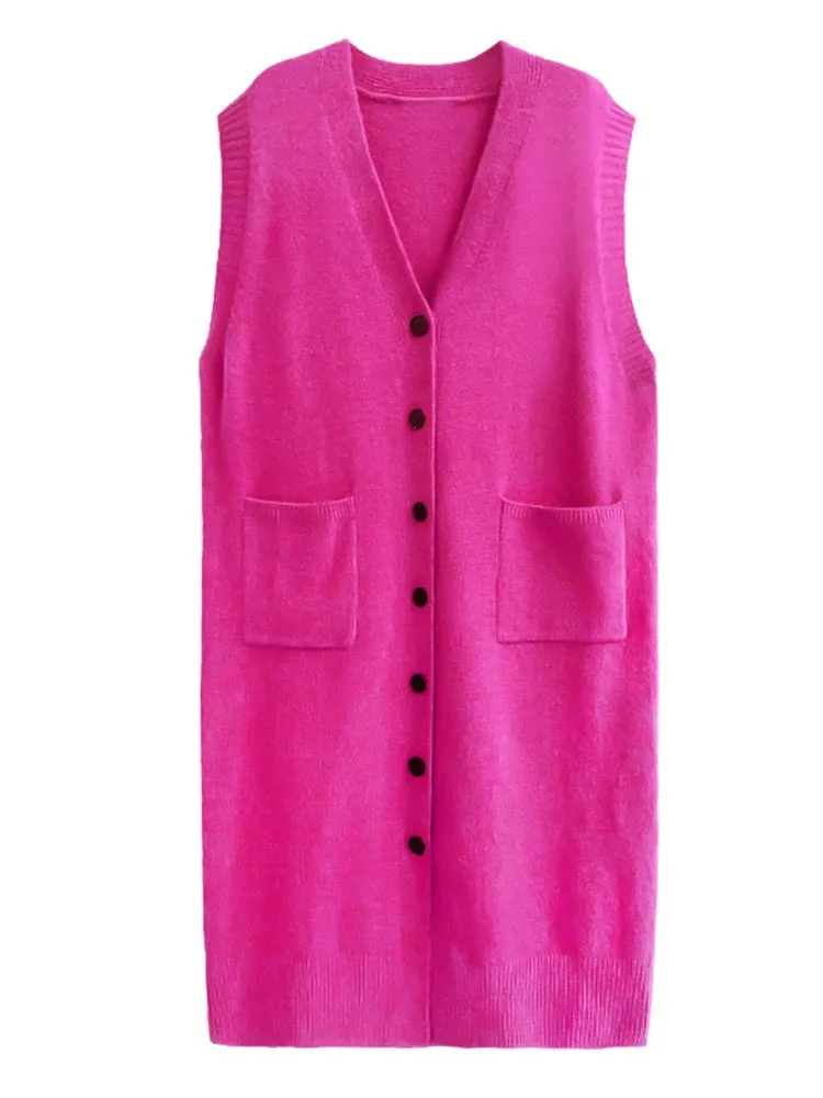 Maxi Punky Vest with Button Closure - Relaxed Fit, Sleeveless, Available in Mint Green, Pink & Black