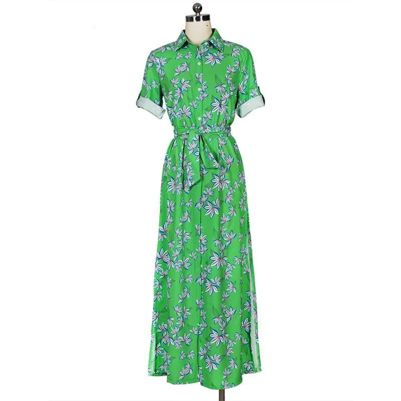 MB FASHION Floral Maxi Shirt with Tie Waist and Open Front Design 5931