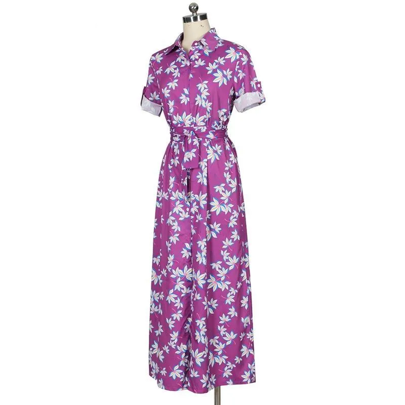 MB FASHION Floral Maxi Shirt with Tie Waist and Open Front Design 5931