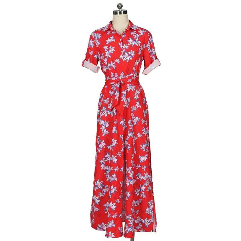 MB FASHION Floral Maxi Shirt with Tie Waist and Open Front Design 5931