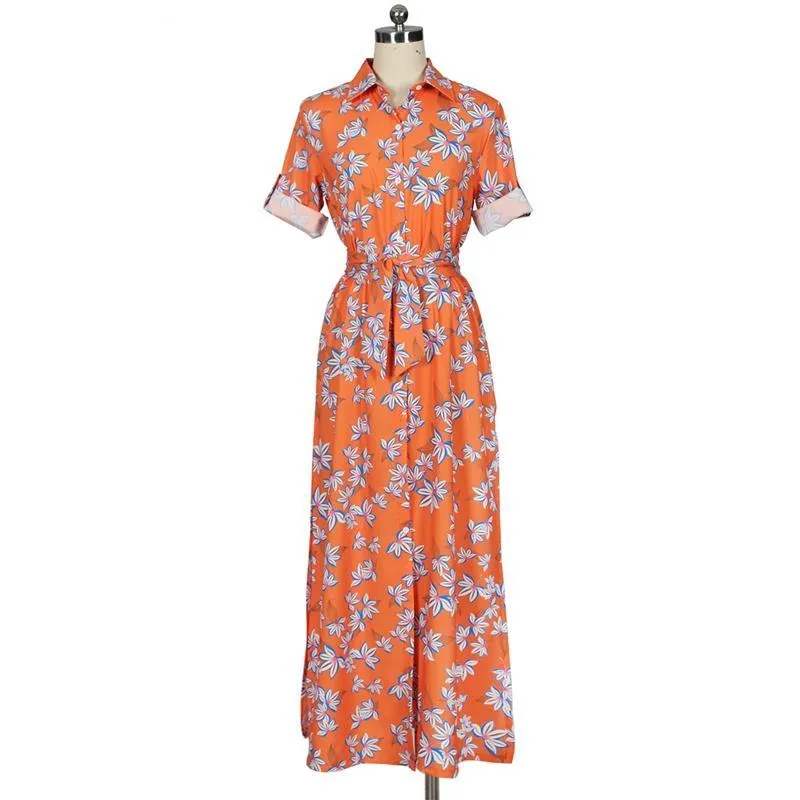 MB FASHION Floral Maxi Shirt with Tie Waist and Open Front Design 5931