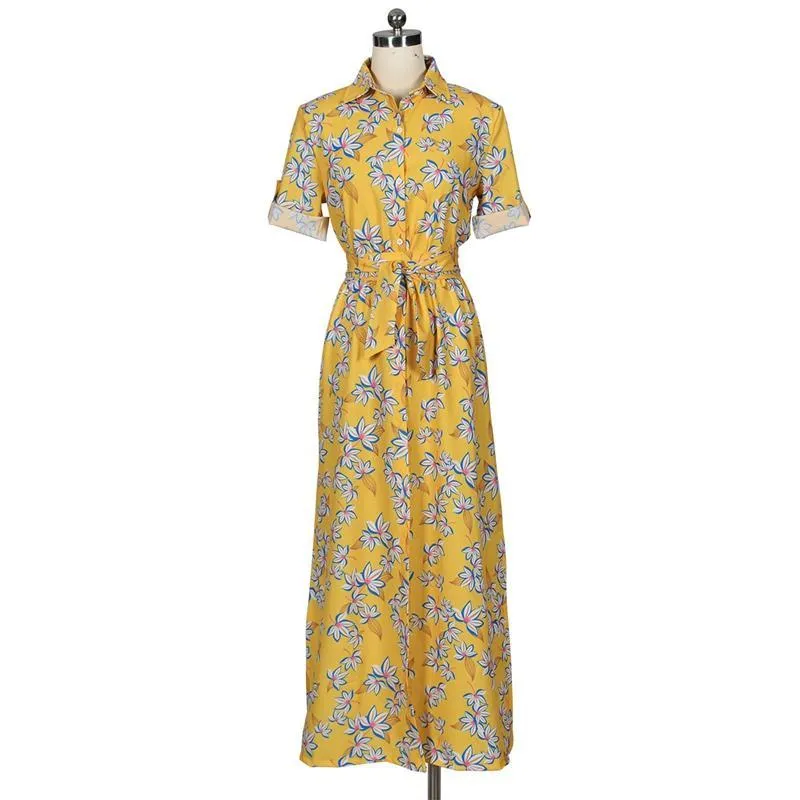 MB FASHION Floral Maxi Shirt with Tie Waist and Open Front Design 5931