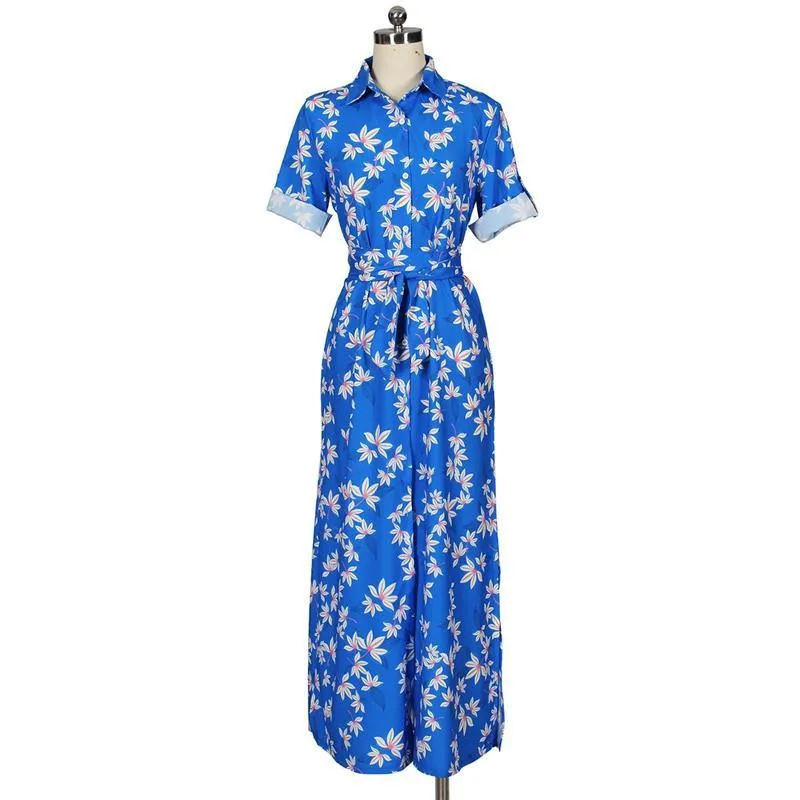 MB FASHION Floral Maxi Shirt with Tie Waist and Open Front Design 5931