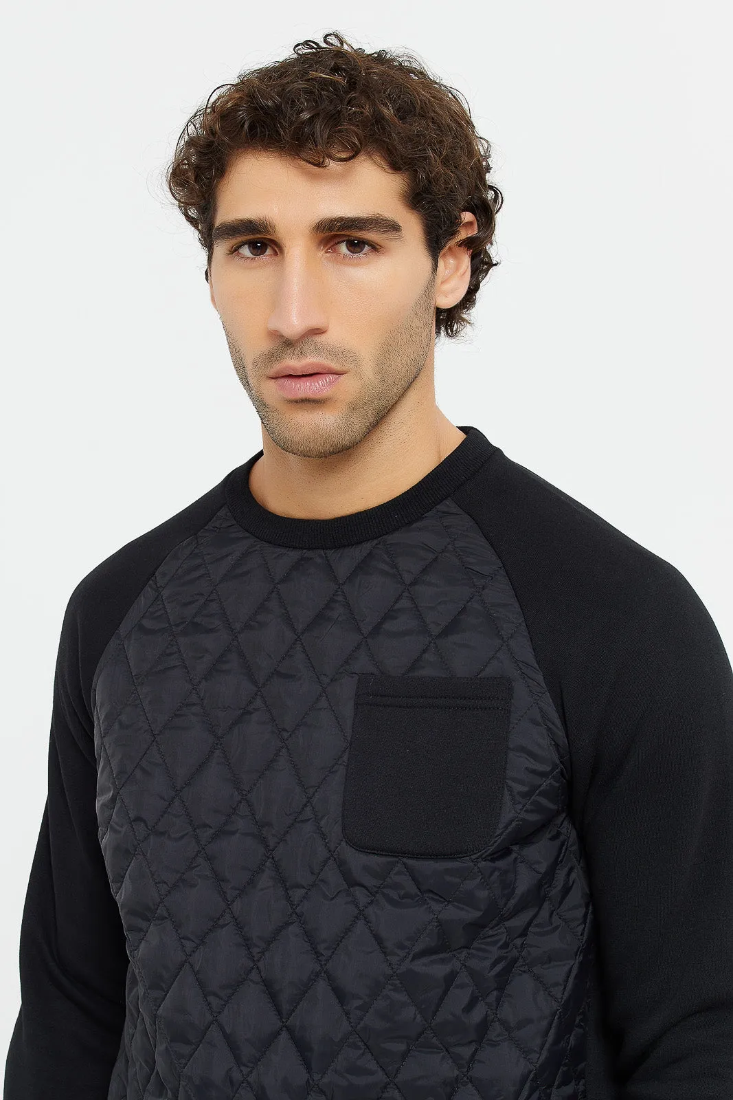 Men Black Quilted Sweatshirt