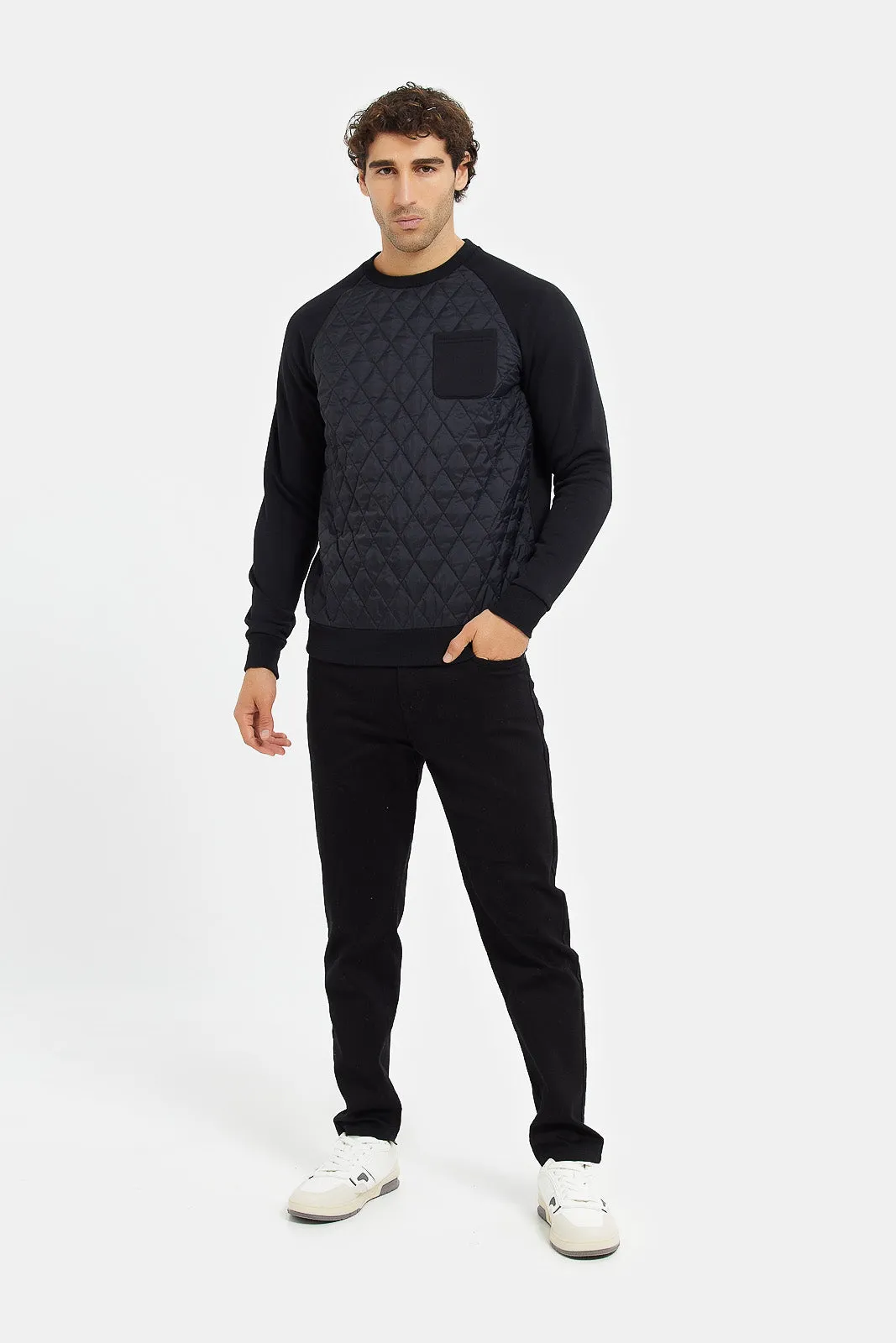 Men Black Quilted Sweatshirt