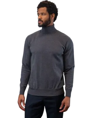 Men's Charcoal Turtleneck Long Sleeves Sweaters Light Blend Regular-Fit