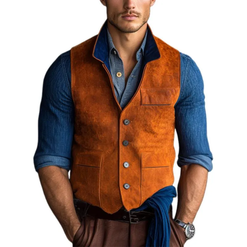 Men's Classic Casual Contrast Collar Suede Vest 06311220K