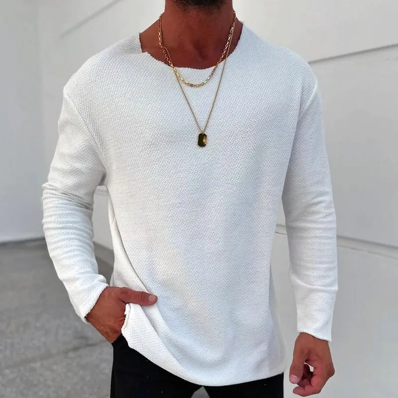 Men's Fashion Solid Color Round Neck Long Sleeve T-shirt 21359438Z