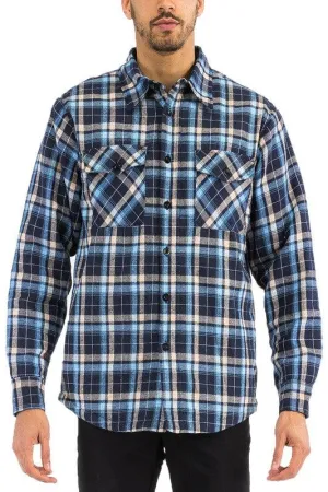 Mens Navy Blue Plaid Quilted Padded Flannel