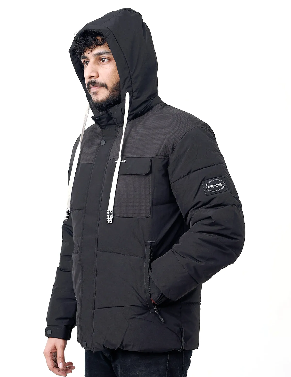 Men's Winter Wear Full Sleeves Hooded Quilted and Puffer Jacket - Black