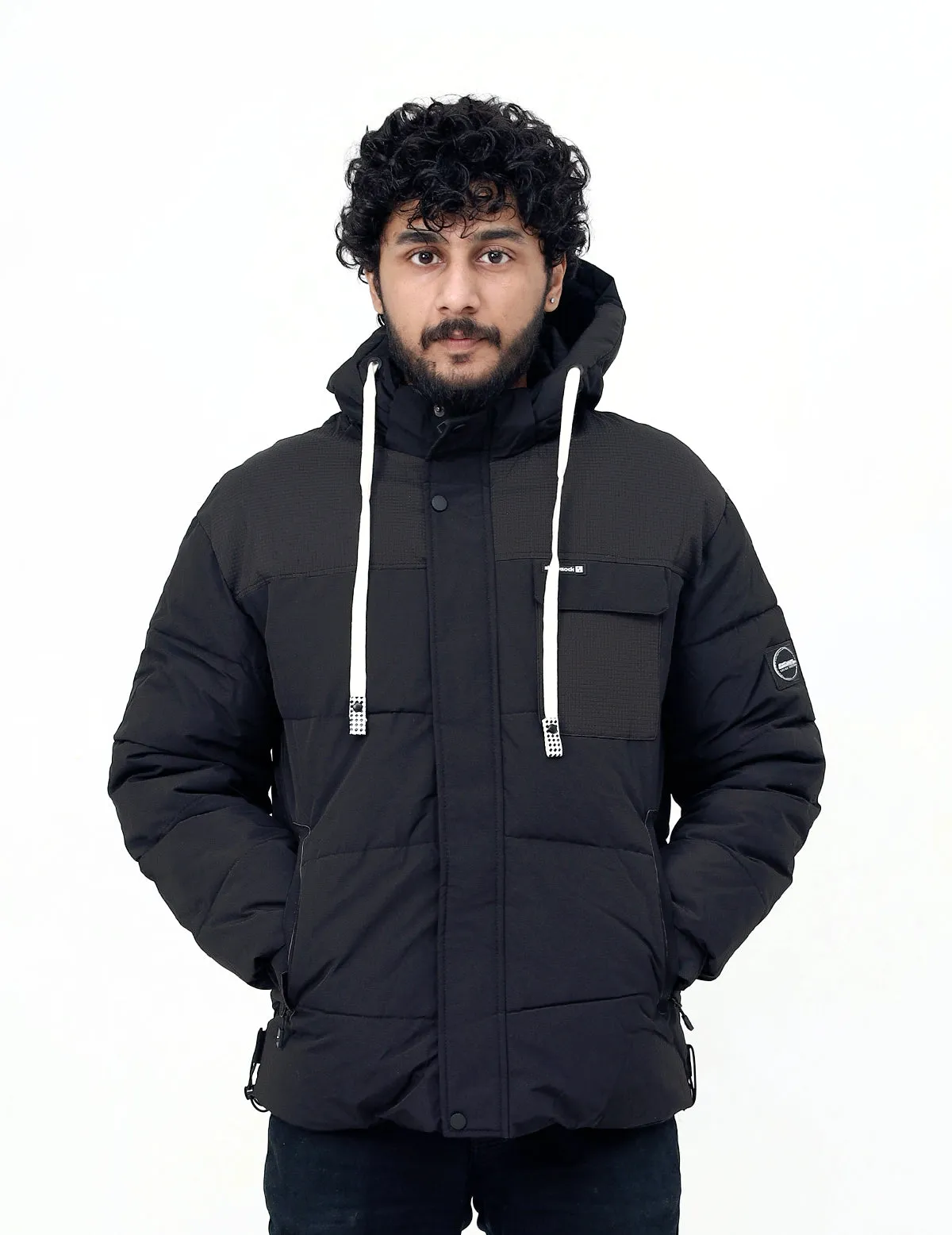 Men's Winter Wear Full Sleeves Hooded Quilted and Puffer Jacket - Black