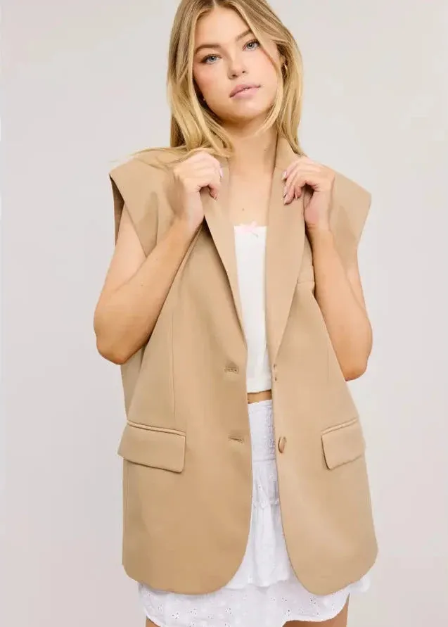 Mimosa Structured Oversized Beige Blazer Vest