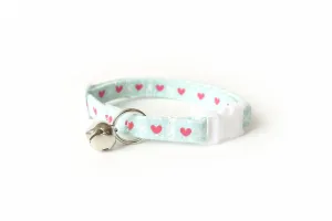 Mint Seafoam Green & Pink Hearts Cat Collar