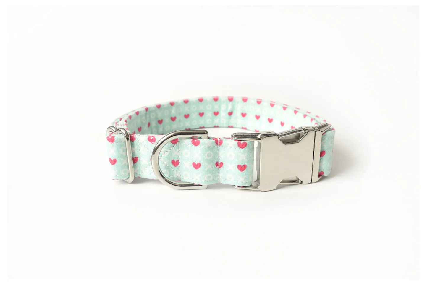 Mint Seafoam Green & Pink Hearts Dog Collar