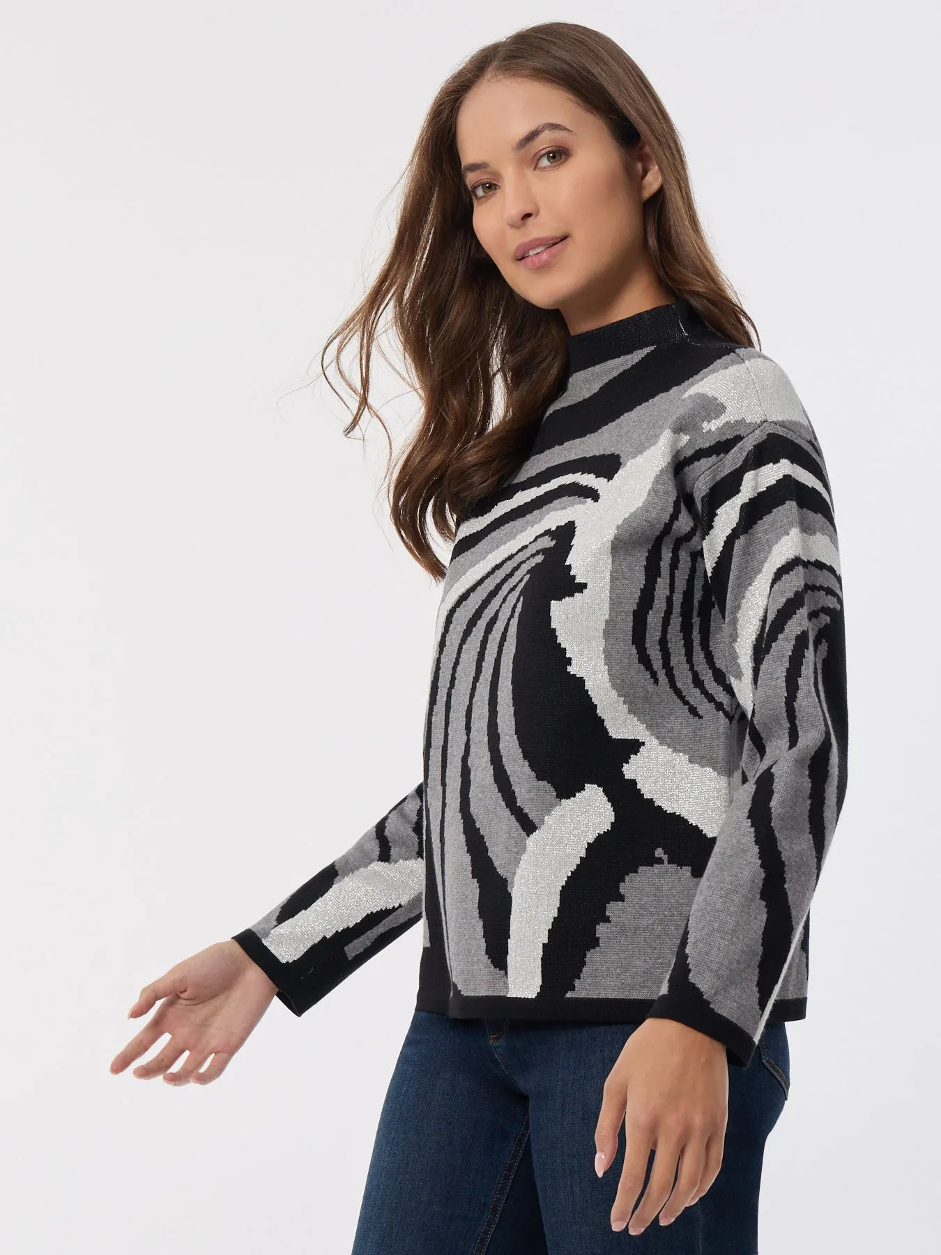 Mock Neck Sparkle Jacquard Sweater