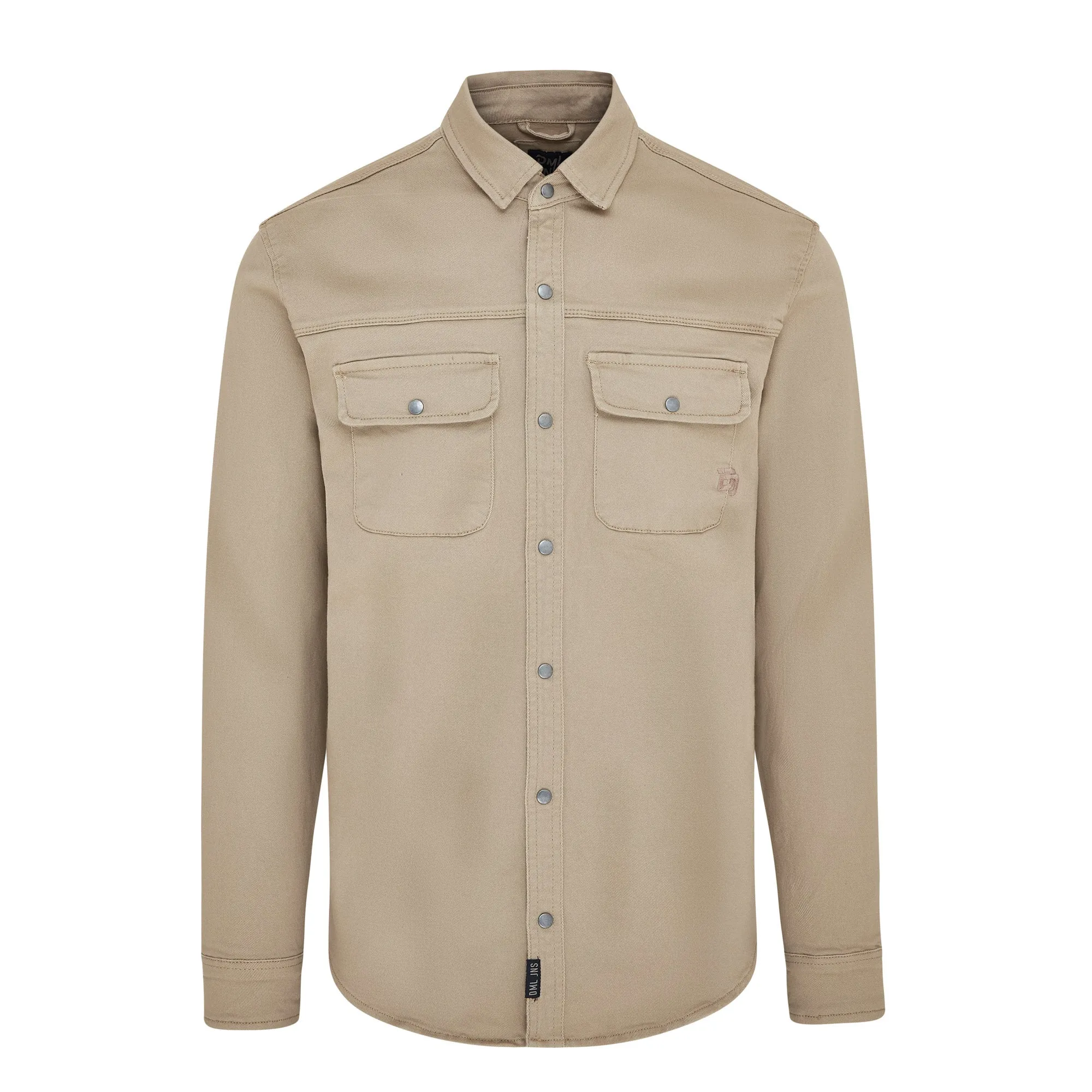 Moore mens long sleeve stretch twill over shirt in Stone