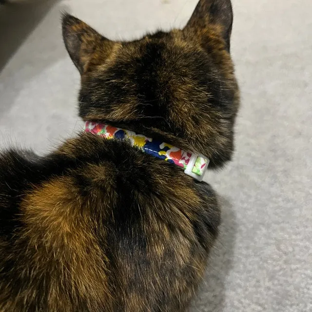 Mottled Green, Pink & Blue Floral Cat Collar