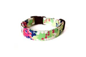 Mottled Green, Pink & Blue Floral Dog Collar