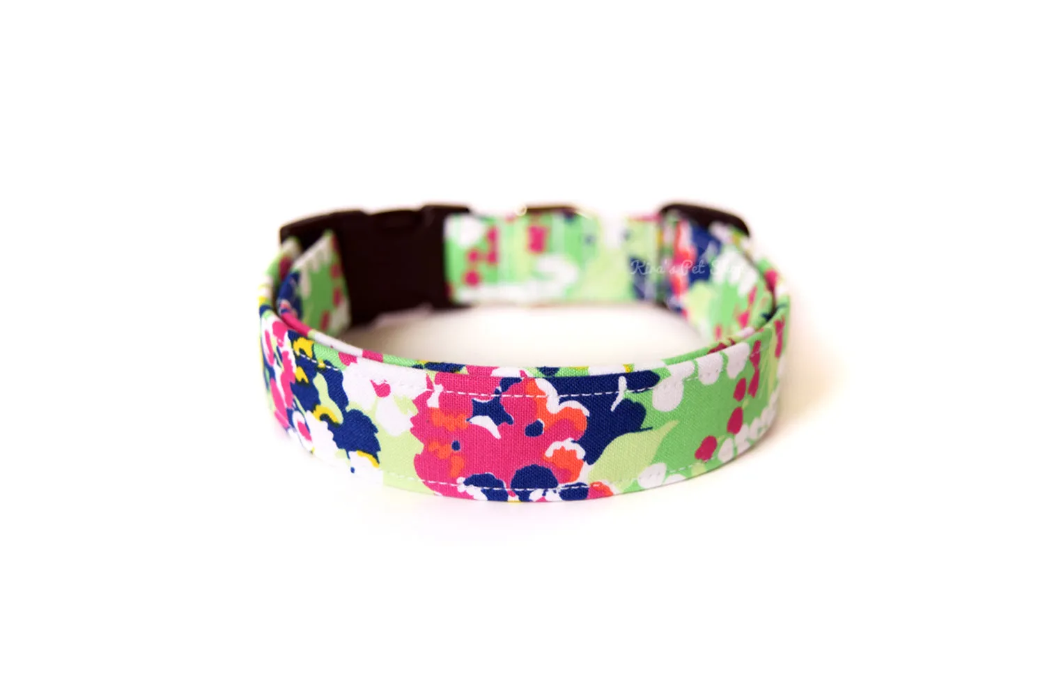 Mottled Green, Pink & Blue Floral Dog Collar