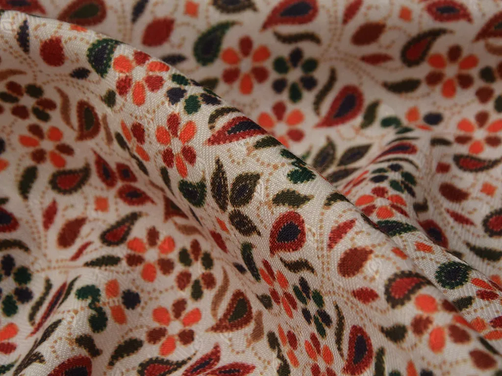 Multicolor Floral Semi Pashmina Wool Fabric