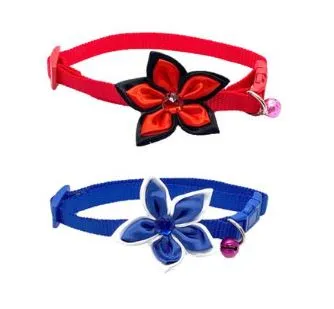 Nakura - Adjustable Cat Or Dog Collar With A Flower And Bel - Red And Blue