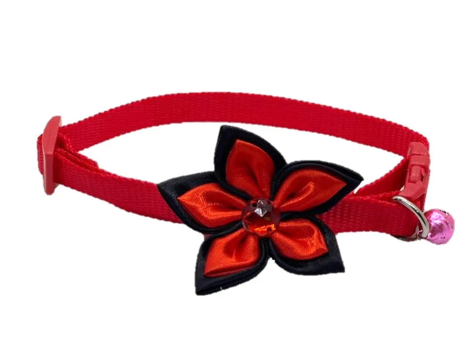 Nakura - Adjustable Cat Or Dog Collar With A Flower And Bel - Red And Blue