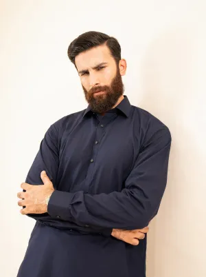 Navy Blue French Collar Kameez Shalwar - Men