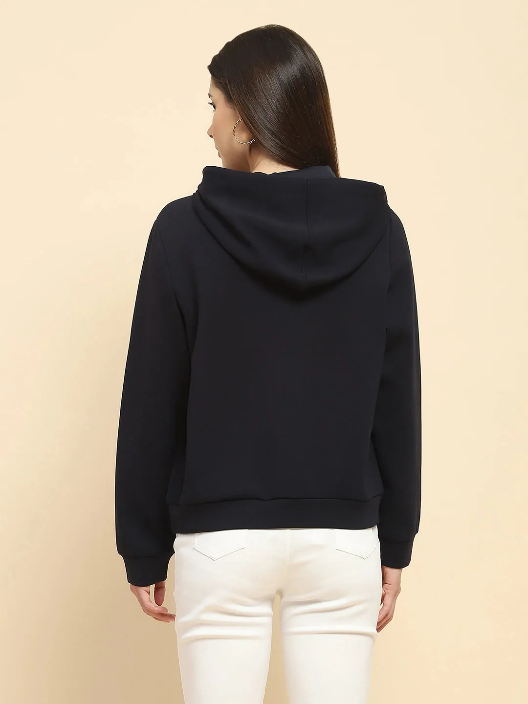 Navy Blue Poly Blend Embroidered Loose Fit Sweatshirt