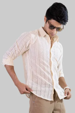 Net Weave Knitted Shirt - Cream