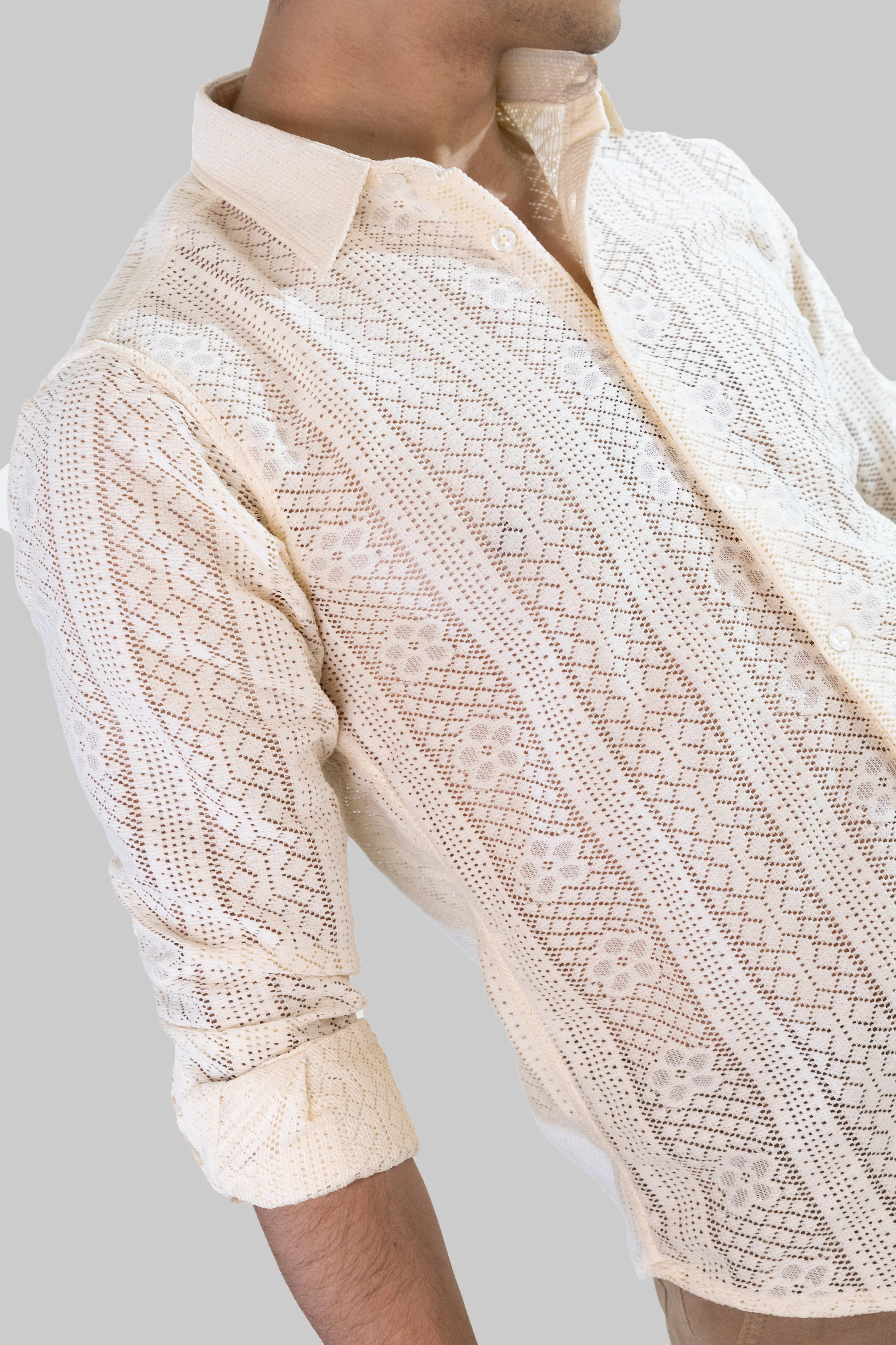 Net Weave Knitted Shirt - Cream