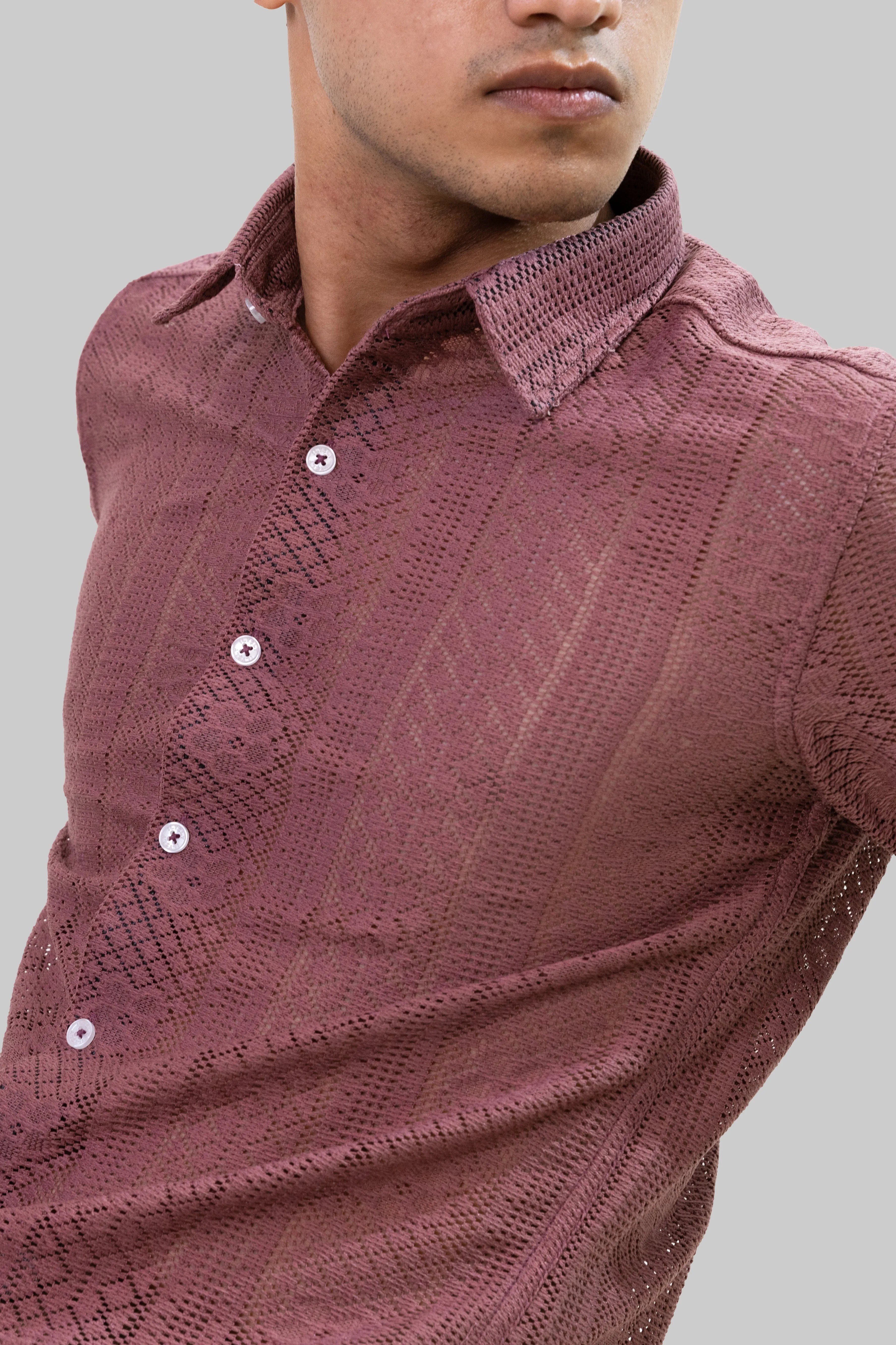 Net Weave Knitted Shirt - Rose Gold