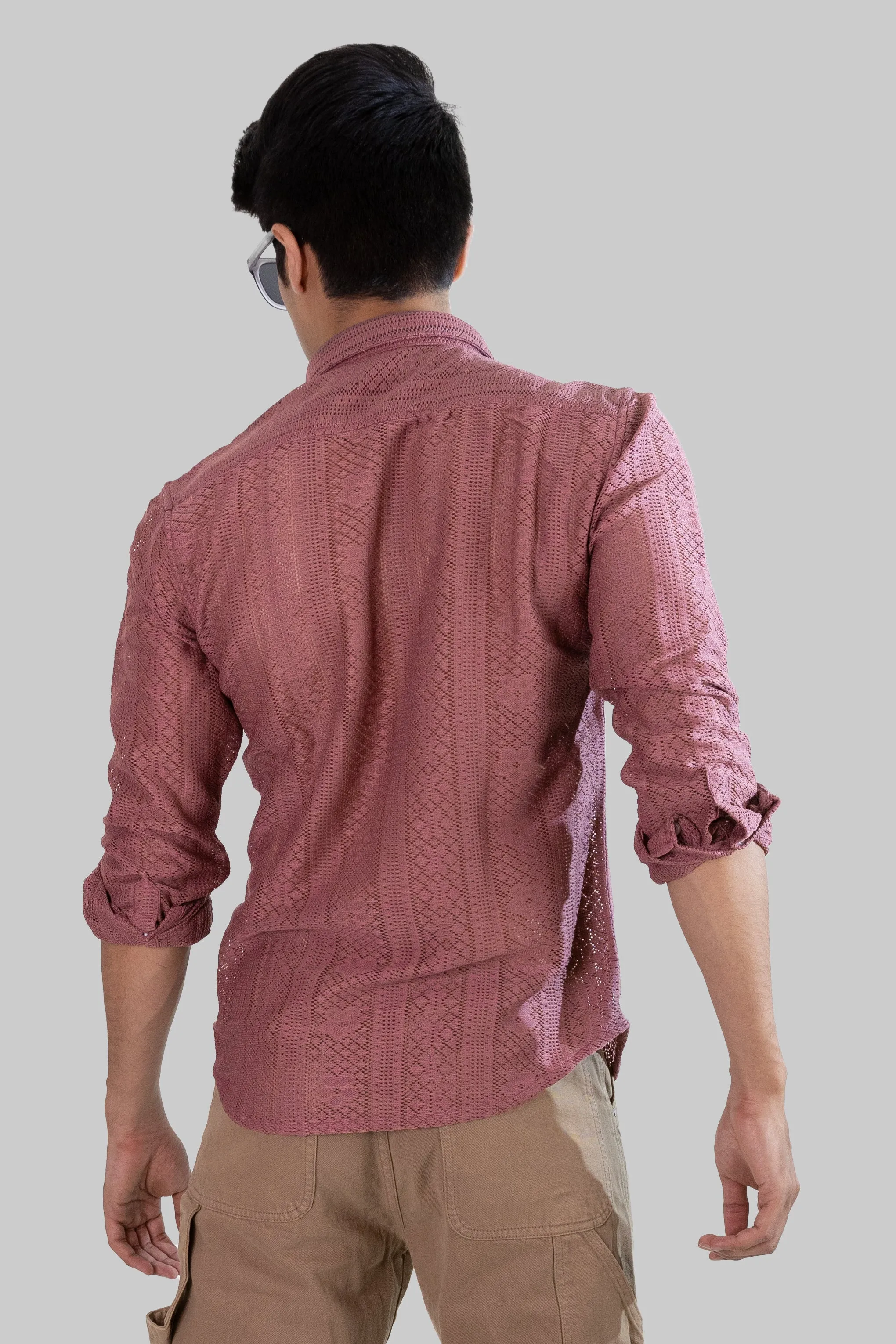 Net Weave Knitted Shirt - Rose Gold