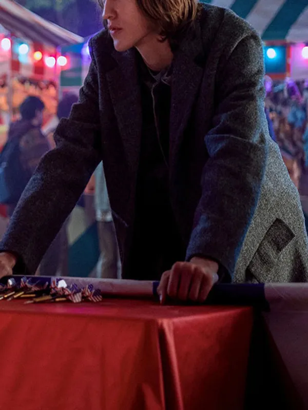 Netflix Movie Wednesday Xavier Thorpe Grey Wool Trench Coat