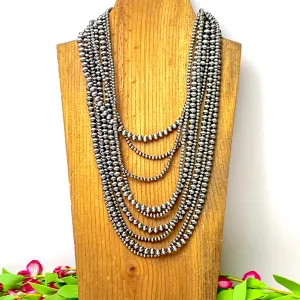 Nine Strand Faux Navajo Pearl Necklace in Silver Tone